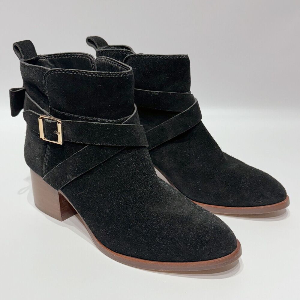 Kate Spade Polly Black Suede Buckle Strap Ankle Booties Boots Women’s Size 8M - Picture 2 of 8